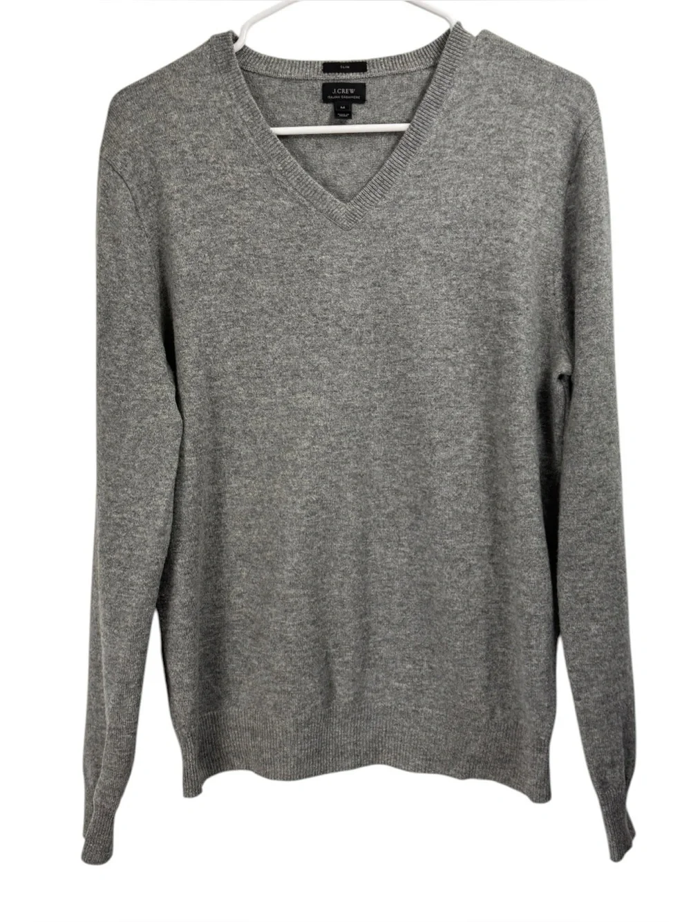 J Crew Size Medium Slim Fit 100% Italian Cashmere Gray V-Neck Sweater Preppy